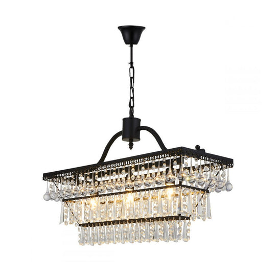 Vintage Crystal Shade Black Chandelier With 3-Tier Hanging Ceiling Lights