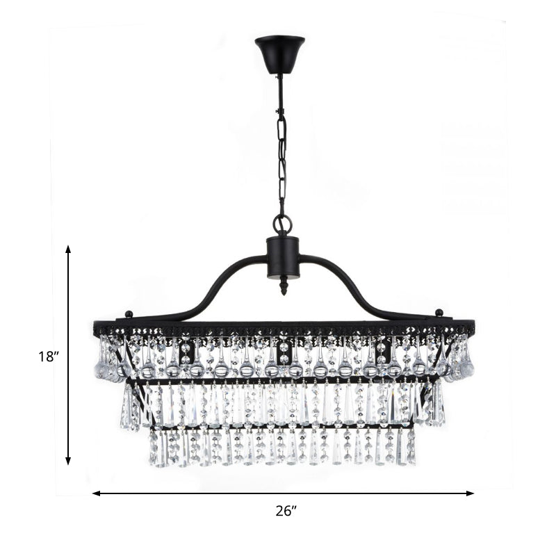 Vintage Crystal Shade Black Chandelier With 3-Tier Hanging Ceiling Lights