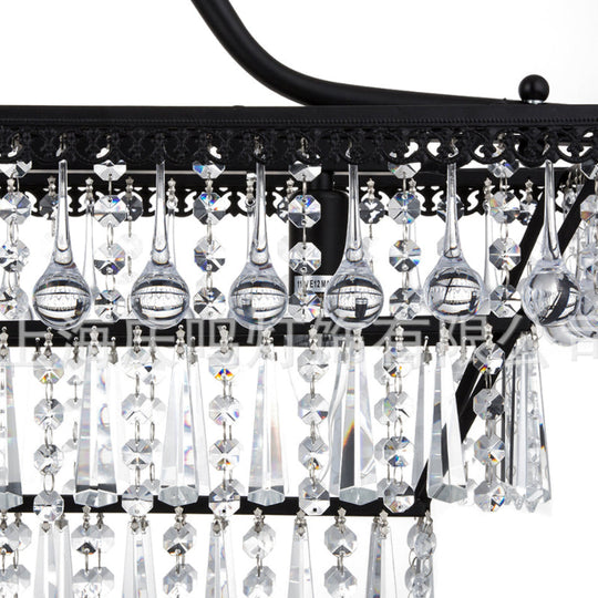 Vintage Crystal Shade Black Chandelier With 3-Tier Hanging Ceiling Lights