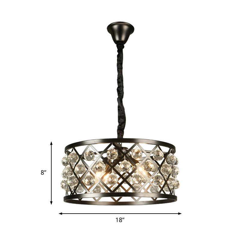 Modern 4-Light Black Chandelier With Metal And Crystal Accents For Dining Room Ceiling