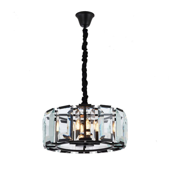 Plafonnier à tambour en cristal de style antique - Lustre noir à 4 lumières pour chambre à coucher