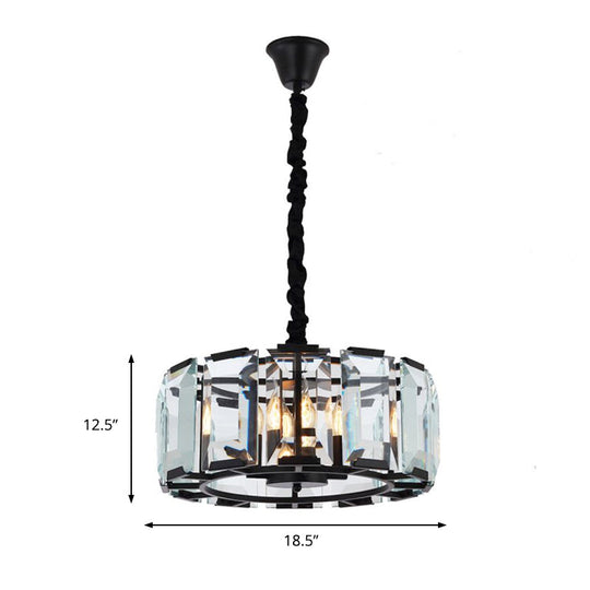 Plafonnier à tambour en cristal de style antique - Lustre noir à 4 lumières pour chambre à coucher