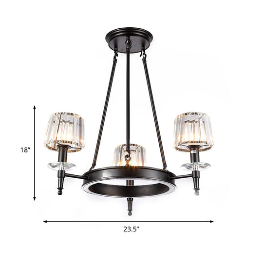 Vintage Black Barrel Hanging Chandelier Light With Glass Shade - 3/6/8 Fixture