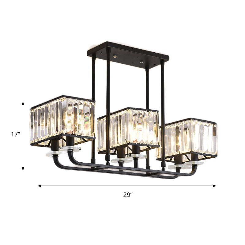 Lustre en cristal prismatique vintage - 6/8 lumières - Suspension noire pour salon