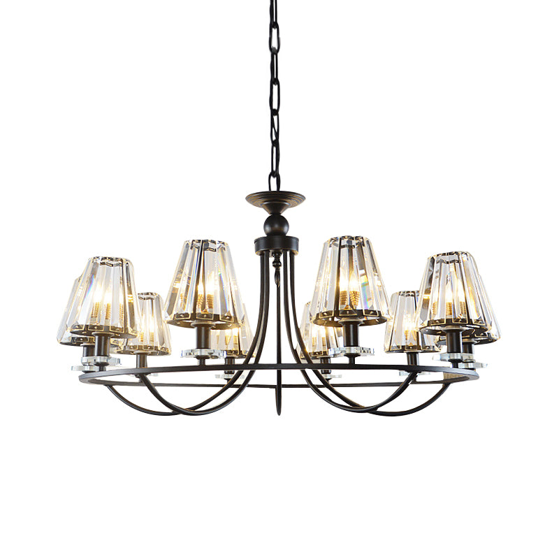 Vintage Prismatic Crystal Tapered Chandelier with Black Hanging Ceiling Light - 4/6/8 Lights