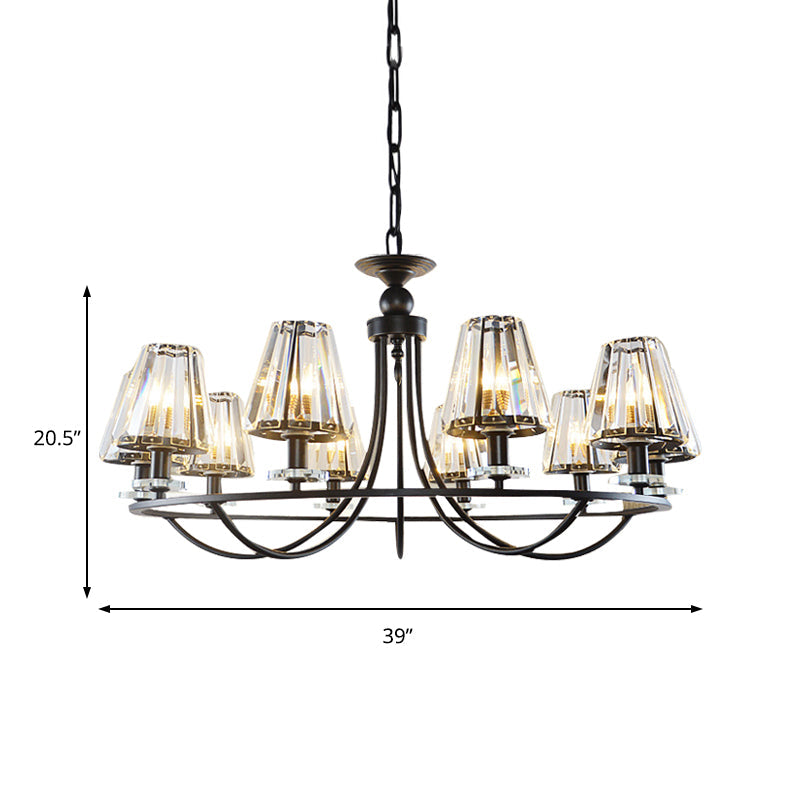 Lustre conique en cristal prismatique vintage avec plafonnier suspendu noir - 4/6/8 lumières