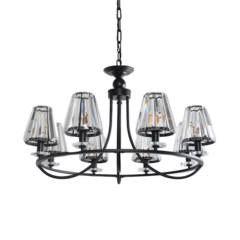 Vintage Prismatic Crystal Tapered Chandelier with Black Hanging Ceiling Light - 4/6/8 Lights