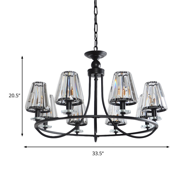 Vintage Prismatic Crystal Tapered Chandelier with Black Hanging Ceiling Light - 4/6/8 Lights