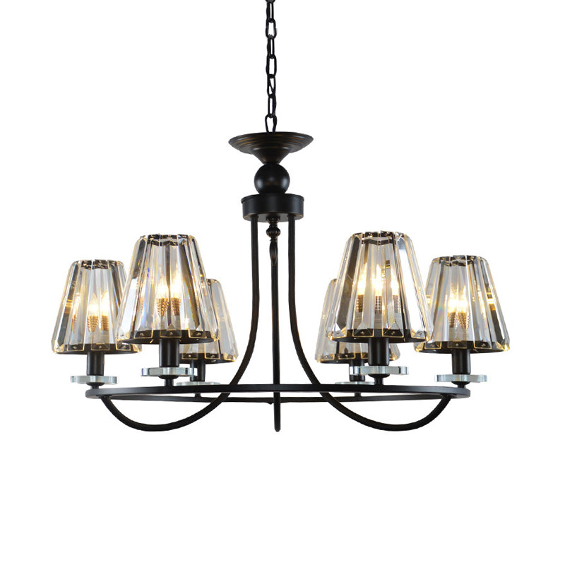 Vintage Prismatic Crystal Tapered Chandelier with Black Hanging Ceiling Light - 4/6/8 Lights