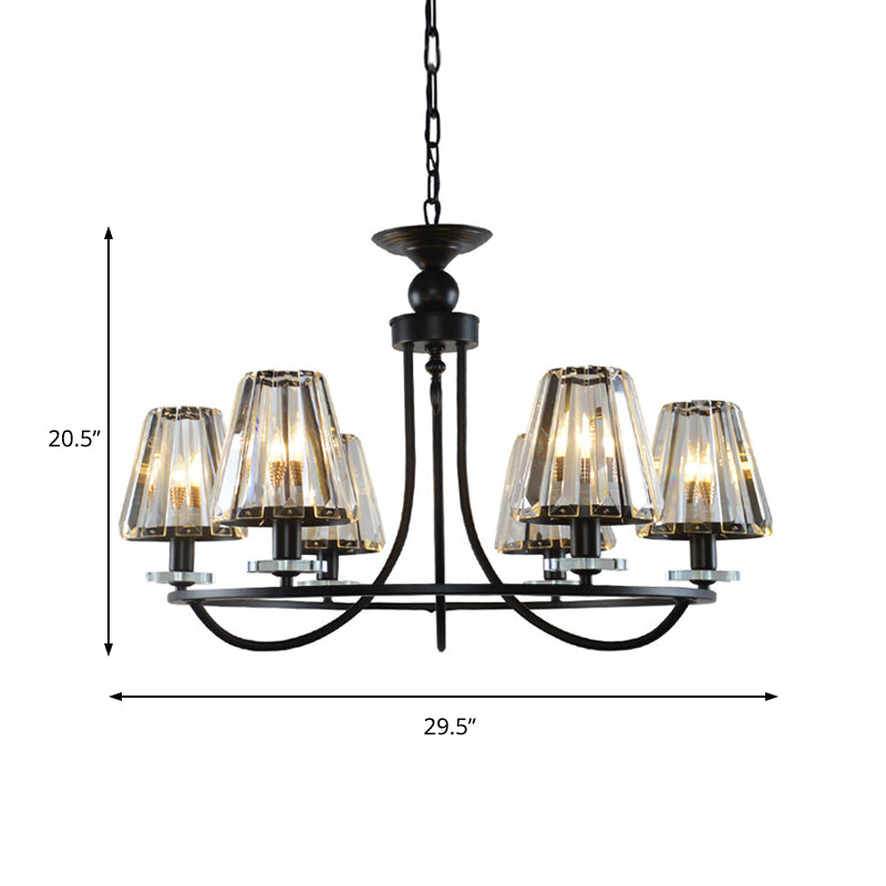 Vintage Prismatic Crystal Tapered Chandelier with Black Hanging Ceiling Light - 4/6/8 Lights