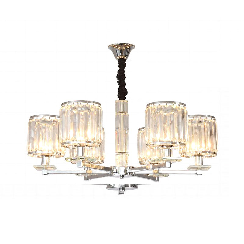 Lustre cylindrique en cristal moderne - Finition chromée, 3/6 lumières - Luminaire suspendu pour chambre à coucher