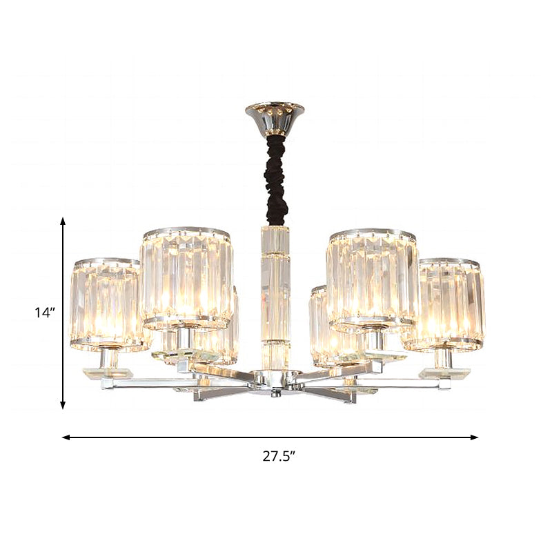 Lustre cylindrique en cristal moderne - Finition chromée, 3/6 lumières - Luminaire suspendu pour chambre à coucher