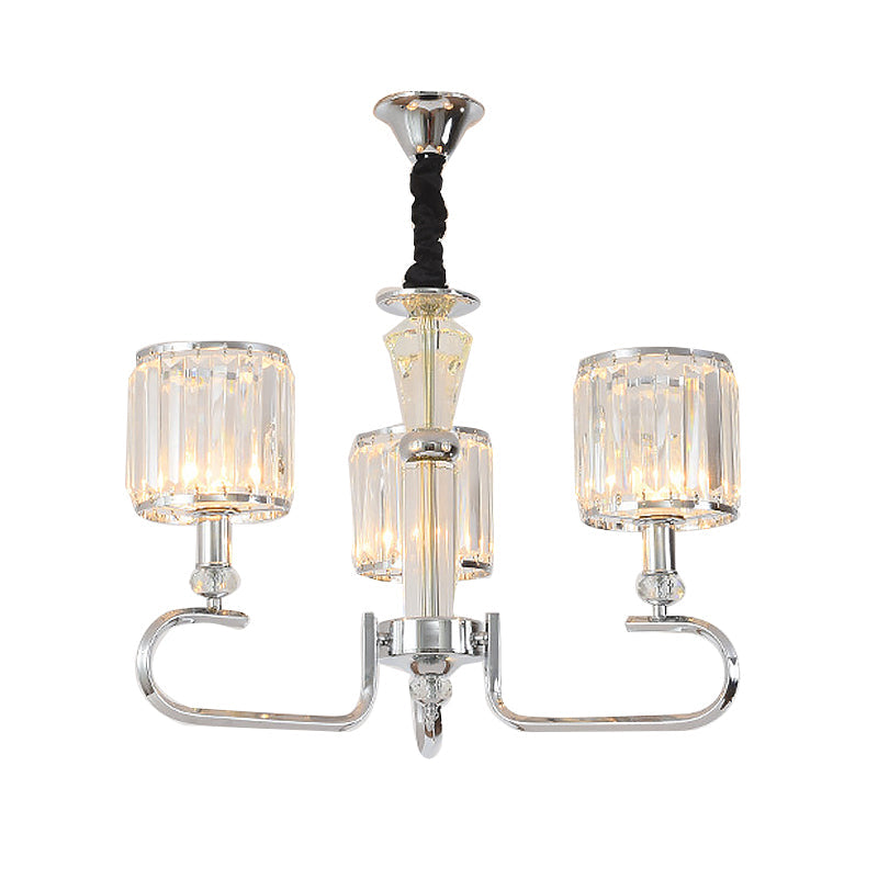 Plafonnier suspendu contemporain en cristal - Lustre chromé, options de 3/6 lumières