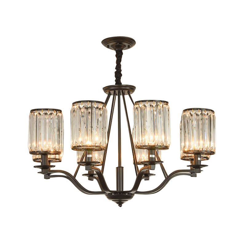 Prismatic Crystal Hanging Ceiling Light - Antique Style Chandelier (3/6/8 Options) Matte Black