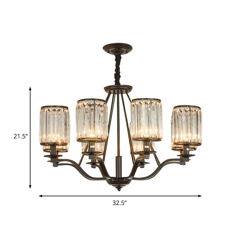 Prismatic Crystal Hanging Ceiling Light - Antique Style Chandelier (3/6/8 Options) Matte Black