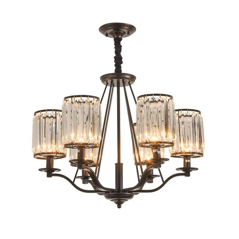 Prismatic Crystal Hanging Ceiling Light - Antique Style Chandelier (3/6/8 Options) Matte Black