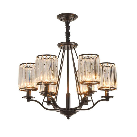 Prismatic Crystal Hanging Ceiling Light - Antique Style Chandelier (3/6/8 Options) Matte Black