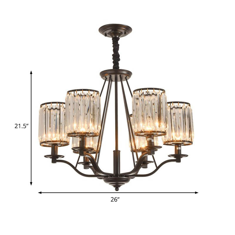 Prismatic Crystal Hanging Ceiling Light - Antique Style Chandelier (3/6/8 Options) Matte Black