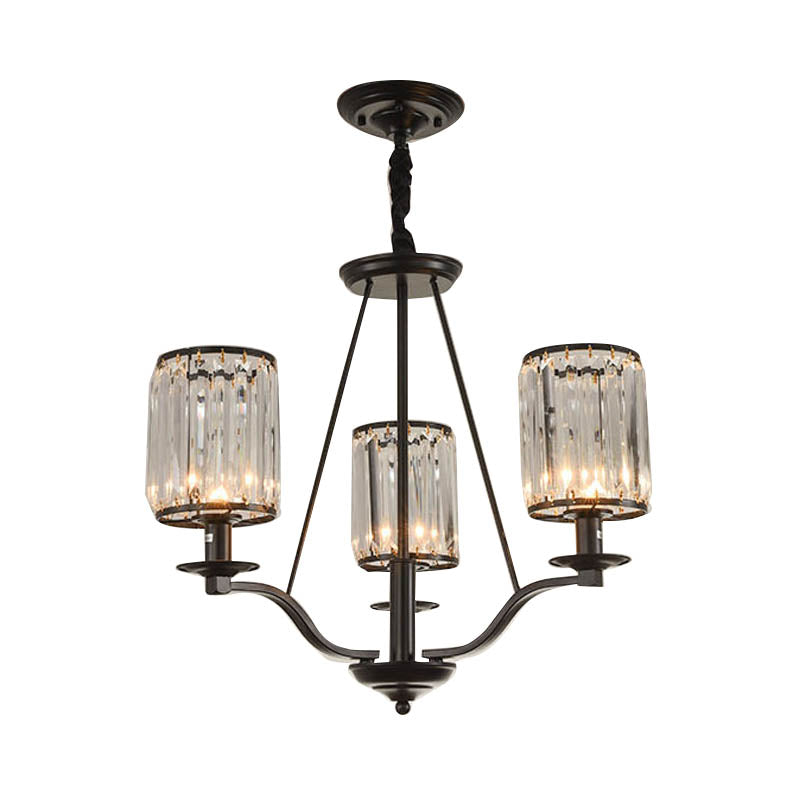 Prismatic Crystal Hanging Ceiling Light - Antique Style Chandelier (3/6/8 Options) Matte Black