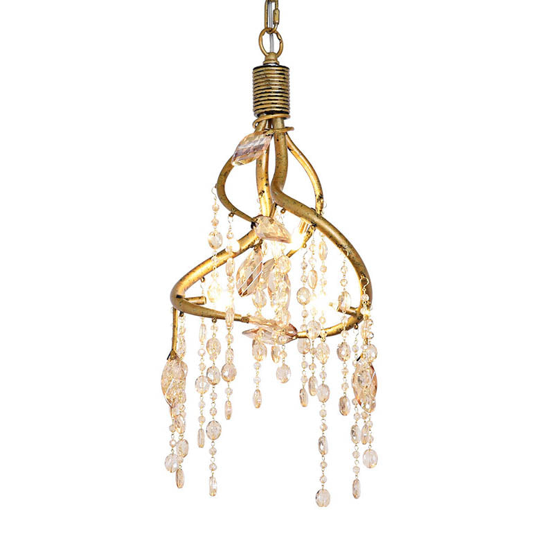 Vintage Branch Ceiling Light with Crystal Accent - Metal Chandelier for Dining Room (4 Lights)