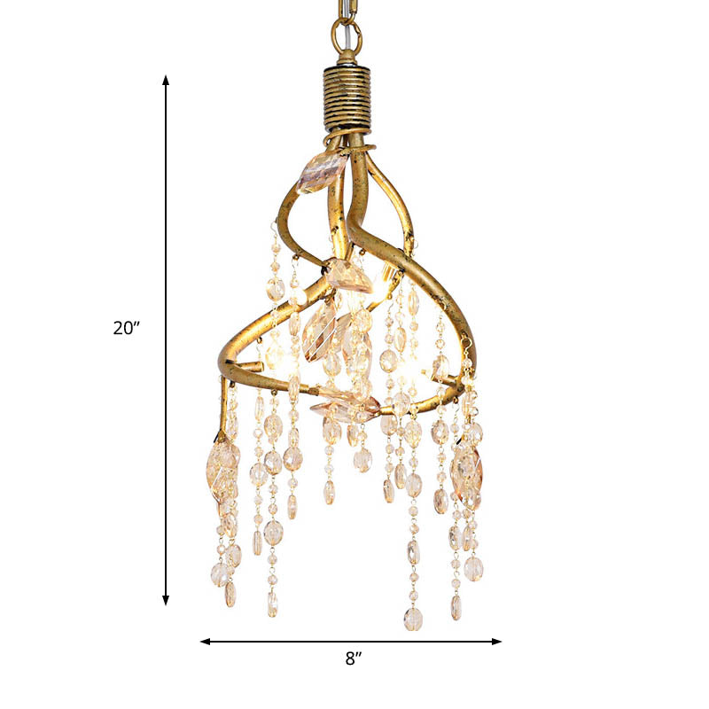 Plafonnier Branche Vintage avec Accent en Cristal - Lustre en Métal pour Salle à Manger (4 Lumières)