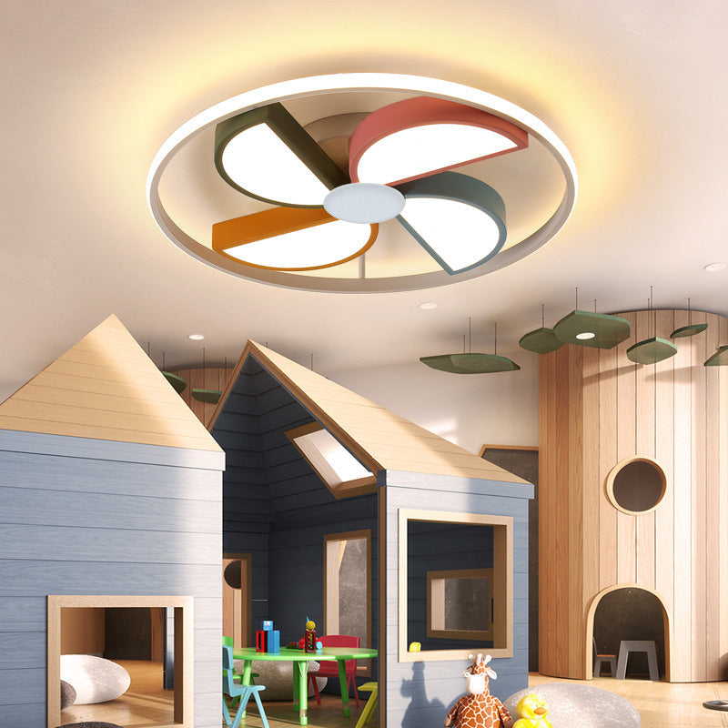 Kids Acrylic LED Windmill Flush Mount Ceiling Lamp - 16.5"/20.5" W, White Finish - Bedroom Lighting with Warm/White Light