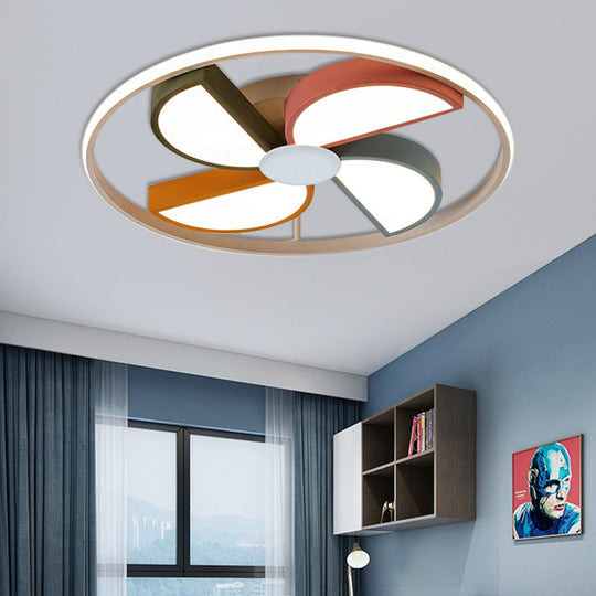 Kids Acrylic LED Windmill Flush Mount Ceiling Lamp - 16.5"/20.5" W, White Finish - Bedroom Lighting with Warm/White Light