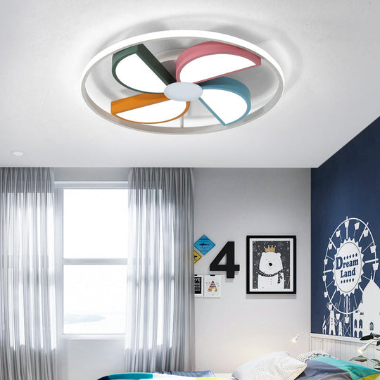 Kids Acrylic LED Windmill Flush Mount Ceiling Lamp - 16.5"/20.5" W, White Finish - Bedroom Lighting with Warm/White Light