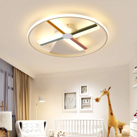 Kids Acrylic Windmill Ceiling Light - 16.5"/20.5" W - LED - White Finish - Flush Mount - Warm/White Light