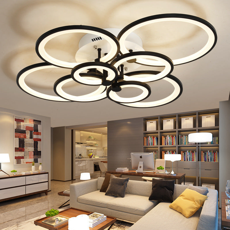 Modern Brown Flush Mount Acrylic Ceiling Light with Multi-Ring Design and 8/10 Lights for Living Room - Warm/White Light