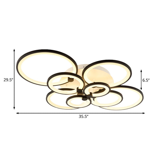 Modern Brown Flush Mount Acrylic Ceiling Light with Multi-Ring Design and 8/10 Lights for Living Room - Warm/White Light