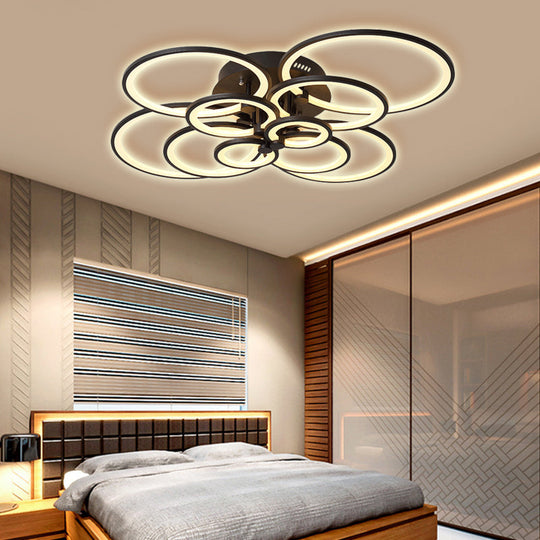 Modern Brown Flush Mount Acrylic Ceiling Light with Multi-Ring Design and 8/10 Lights for Living Room - Warm/White Light