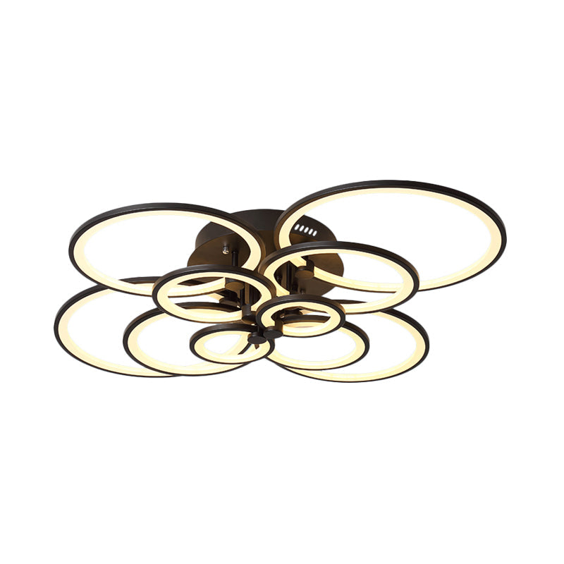 Modern Brown Flush Mount Acrylic Ceiling Light with Multi-Ring Design and 8/10 Lights for Living Room - Warm/White Light