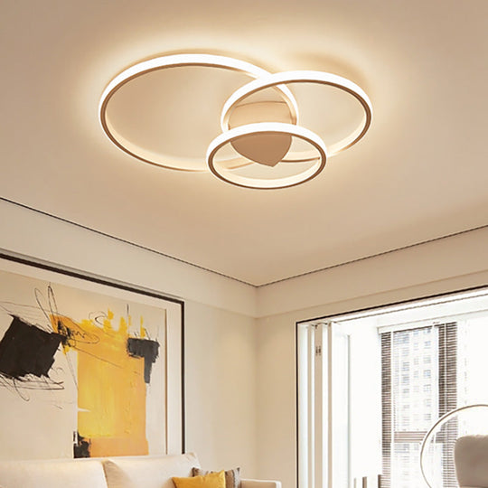 Modern Acrylic LED Ceiling Light - 3-Ring Design, Flush Mount, Warm/White/Natural Light - Bedroom