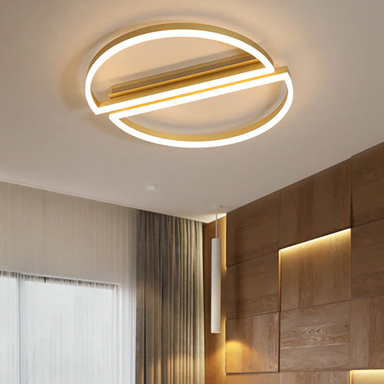 Modern LED Golden Bedroom Ceiling Light - Circular Acrylic Flush Mount Lamp in Warm/White Light