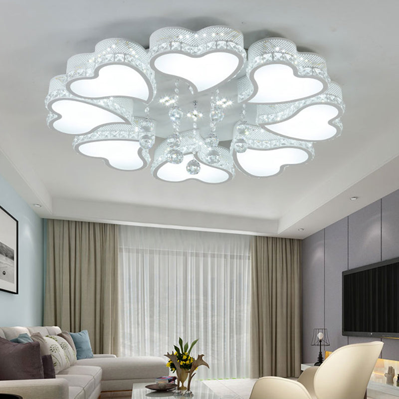 Heart Shaped LED Flush Mount Ceiling Lamp with Crystal Drop and Warm/White Light (3/4/6 Lights)