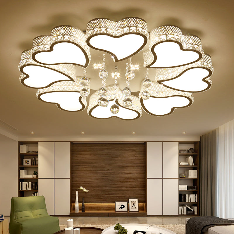 Heart Shaped LED Flush Mount Ceiling Lamp with Crystal Drop and Warm/White Light (3/4/6 Lights)