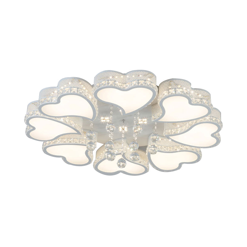 Heart Shaped LED Flush Mount Ceiling Lamp with Crystal Drop and Warm/White Light (3/4/6 Lights)