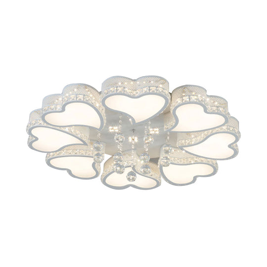 Heart Shaped LED Flush Mount Ceiling Lamp with Crystal Drop and Warm/White Light (3/4/6 Lights)