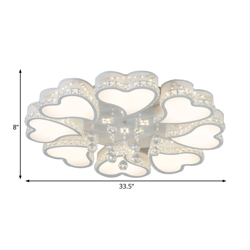 Heart Shaped LED Flush Mount Ceiling Lamp with Crystal Drop and Warm/White Light (3/4/6 Lights)