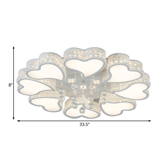 Heart Shaped LED Flush Mount Ceiling Lamp with Crystal Drop and Warm/White Light (3/4/6 Lights)