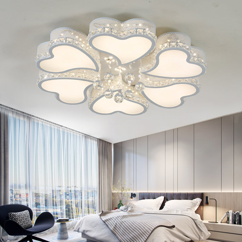 Heart Shaped LED Flush Mount Ceiling Lamp with Crystal Drop and Warm/White Light (3/4/6 Lights)