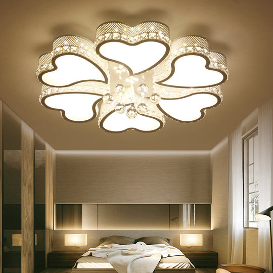 Heart Shaped LED Flush Mount Ceiling Lamp with Crystal Drop and Warm/White Light (3/4/6 Lights)