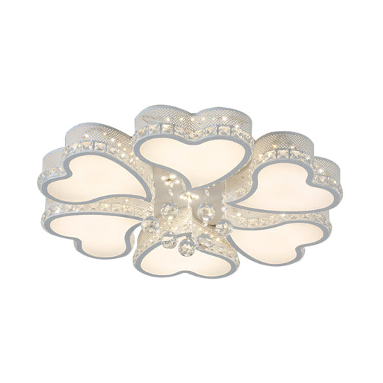 Heart Shaped LED Flush Mount Ceiling Lamp with Crystal Drop and Warm/White Light (3/4/6 Lights)