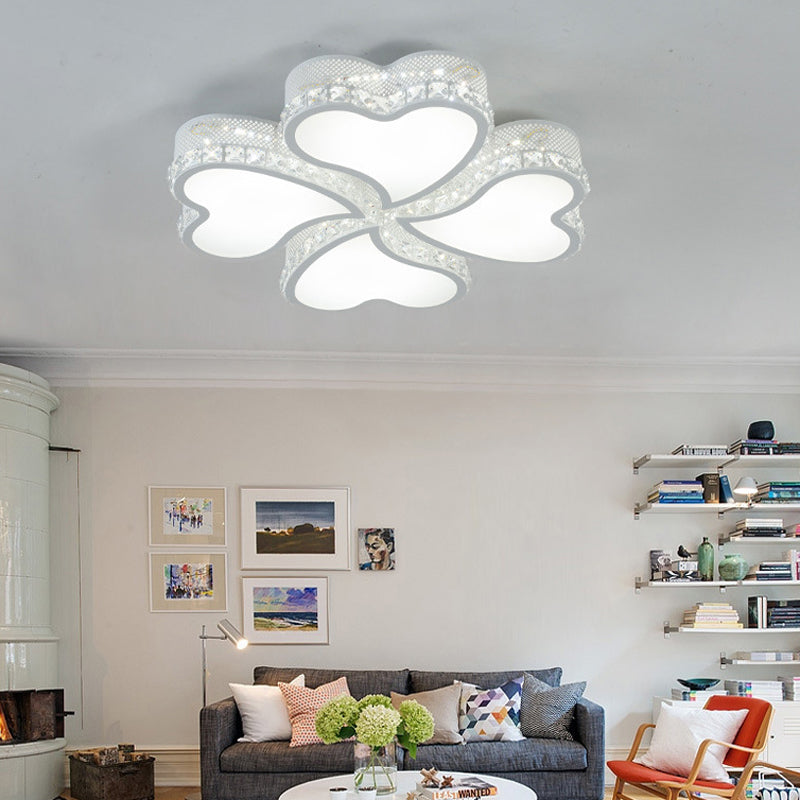 Heart Shaped LED Flush Mount Ceiling Lamp with Crystal Drop and Warm/White Light (3/4/6 Lights)