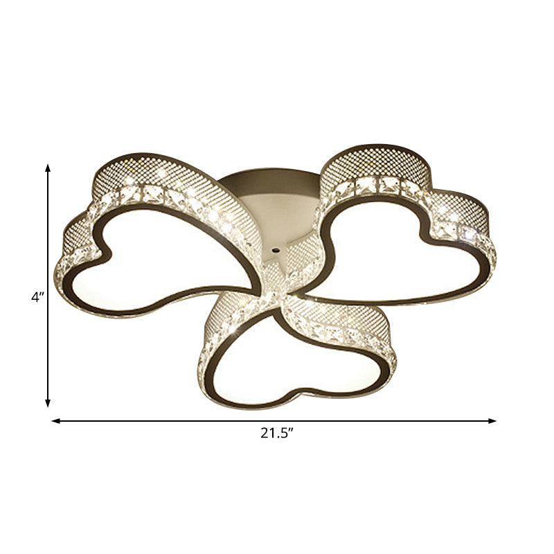 Heart Shaped LED Flush Mount Ceiling Lamp with Crystal Drop and Warm/White Light (3/4/6 Lights)