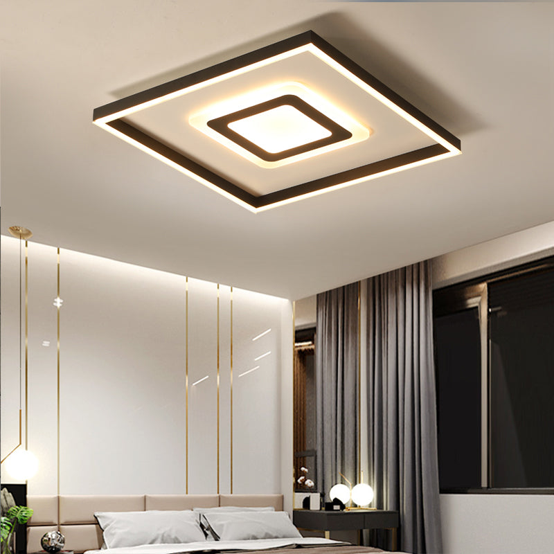 Contemporary Dark Brown Acrylic Led Flush Ceiling Light - Square/Rectangular Design