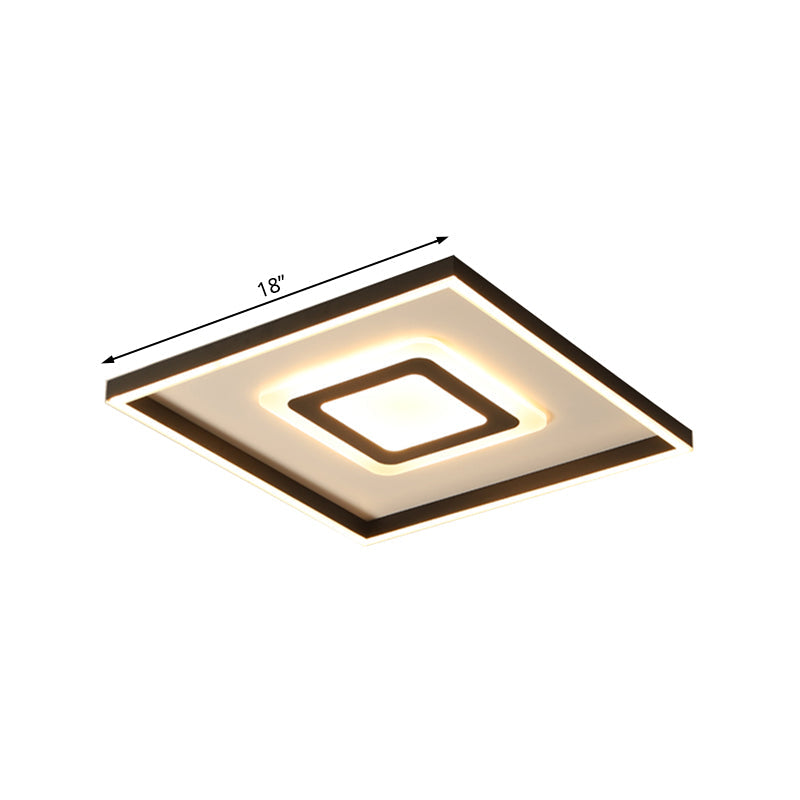 Contemporary Dark Brown Acrylic Led Flush Ceiling Light - Square/Rectangular Design