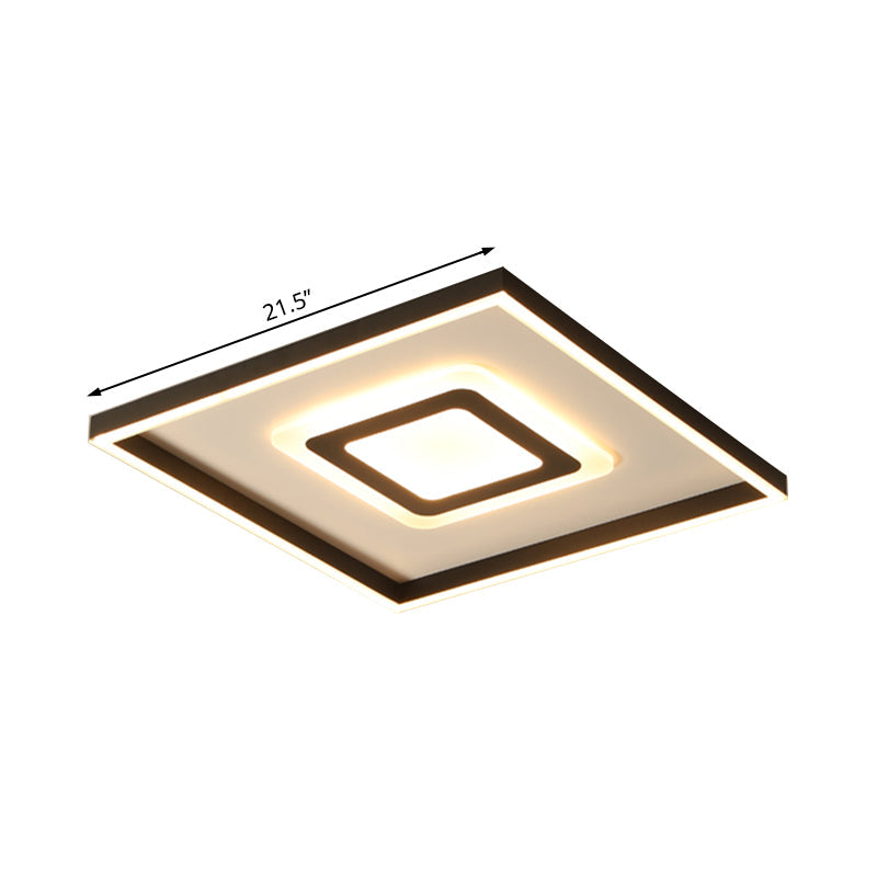 Contemporary Dark Brown Acrylic Led Flush Ceiling Light - Square/Rectangular Design