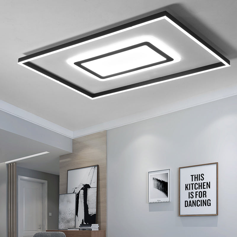 Contemporary Dark Brown Acrylic Led Flush Ceiling Light - Square/Rectangular Design / 35.5 White